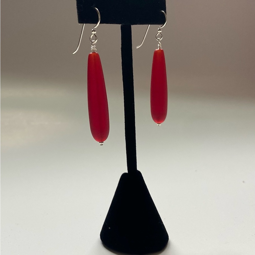 New handcrafted Light weight recycled glass beads with sterling silver.